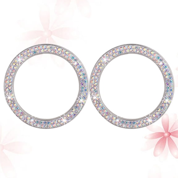 CATIEBYE 2Pcs Silver Car Engine Start Ring Rhinestone Decoration Sticker Easy Peel and Stick Car Bling Accessory