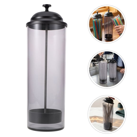 CATIEBYE 2Pcs Space Saving Gray Straw Organizer with Lid for Kitchen Countertop Storage