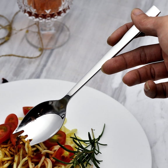CATIEBYE 2Pcs Stainless Steel Salad Spoons Plated Silver Practical Fruit Forks for Home and Parties