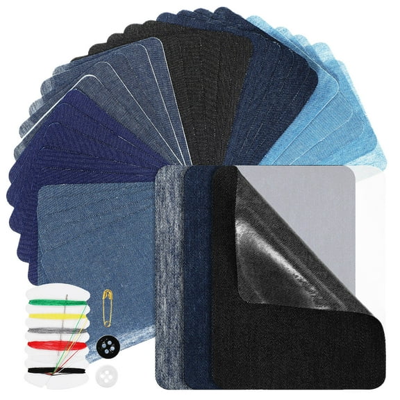 CATIEBYE 30pcs Cotton Iron On Patches for Jeans, Repair and Conceal Tears, Fabric Patch Set