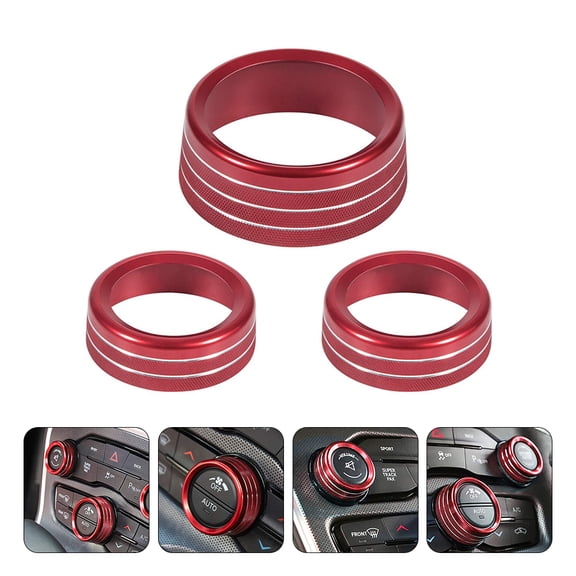 CATIEBYE 3Pcs Aluminum Alloy Red Audio Knob Trim with Smooth Finish for Car Interior