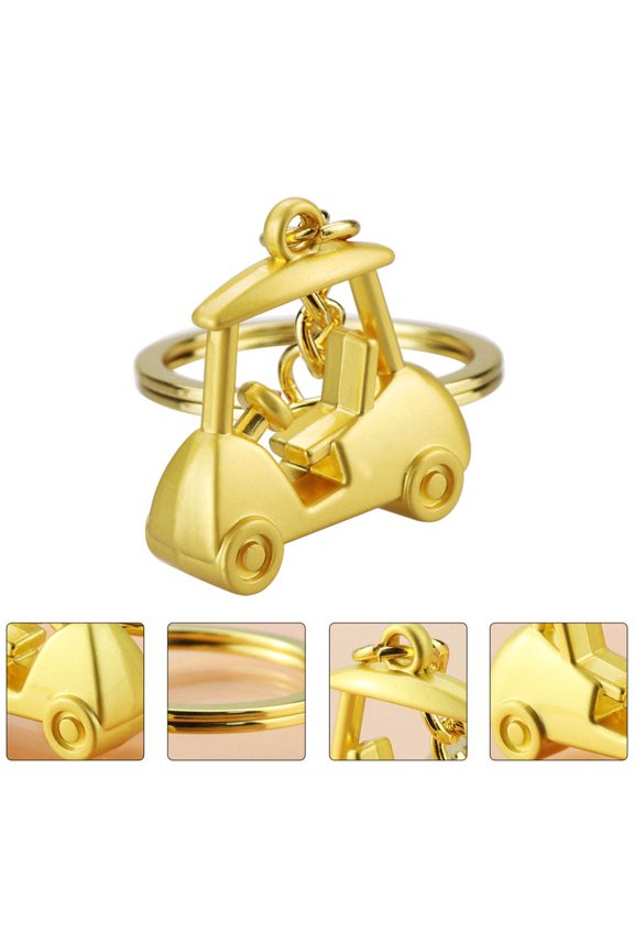 3Pcs Golden Metal Pendant for Golf Cart Shaped Key Chain Wear Resistant Design
