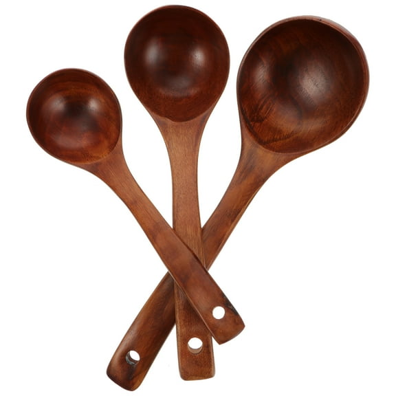 CATIEBYE 3pcs Wooden Spoons Curved Soup Spoons Wood for Home Use Adults Assorted Color