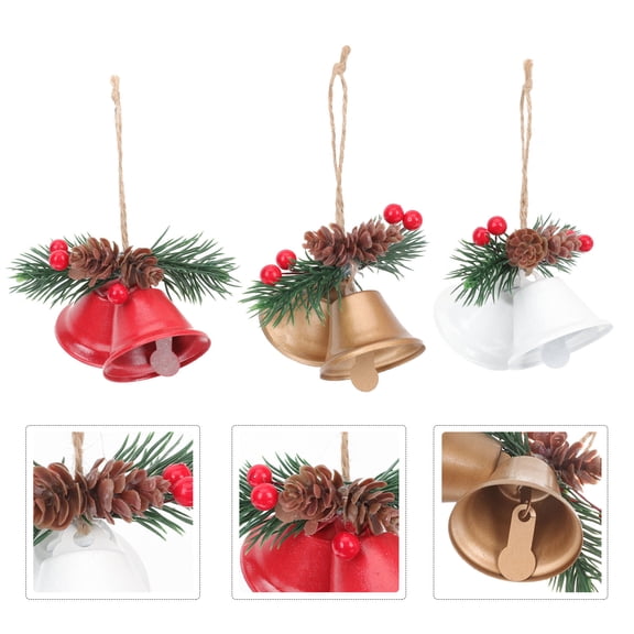 CATIEBYE 3Pcs Red Bell Ornaments Xmas Bell Christmas Style Hanging Decorative Metal Bells for Home Decor 15x8cm