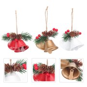 CATIEBYE 3Pcs Red Bell Ornaments Xmas Bell Christmas Style Hanging Decorative Metal Bells for Home Decor 15x8cm