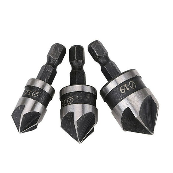 CATIEBYE 3Pcs Rustproof Carbon Steel Chamfering Bit for Plastic Aluminum and Wood Use