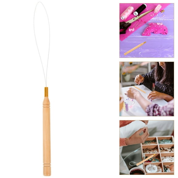 CATIEBYE Wood Handle Sewing Needles with Threading Tool, Stainless Steel, Compact 3-Piece Set for Sewing Crafts