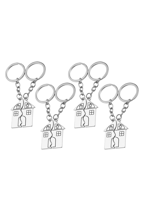 4 Pairs Hanging House Couple Decor Zinc Alloy Keychain Pendant for Couples Office Decor