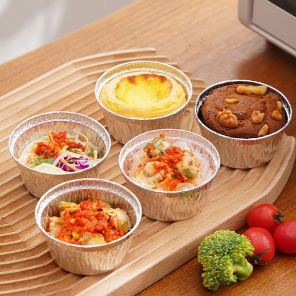 CATIEBYE 40Pcs Silver Foil Cupcake Holders Disposable Baking Cups for Kitchen Use