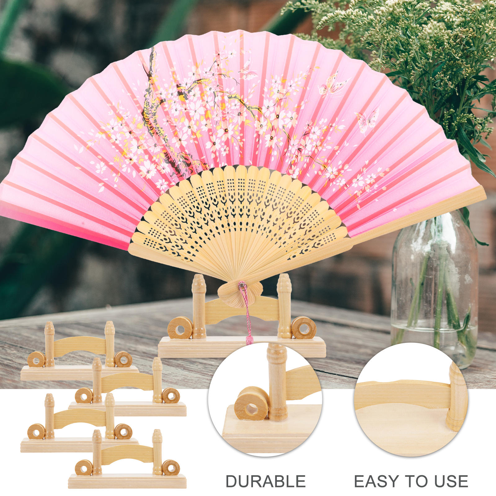 CATIEBYE Catiebye 4pcs Beige Wooden Japanese Fan Display Holder ...