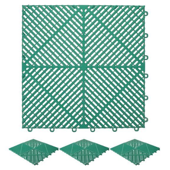 CATIEBYE 4Pcs Flexible Modular Garage Drain Tiles with Non-Slip Grid Pattern Green