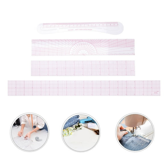 CATIEBYE 4Pcs Lightweight Sewing Rulers Set for Costume Design Quilting and Fabric Pattern Guides