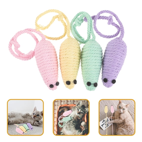 CATIEBYE 4Pcs Pet Mouse Assorted Color Cotton Rope Indoor Play For Cat Owners