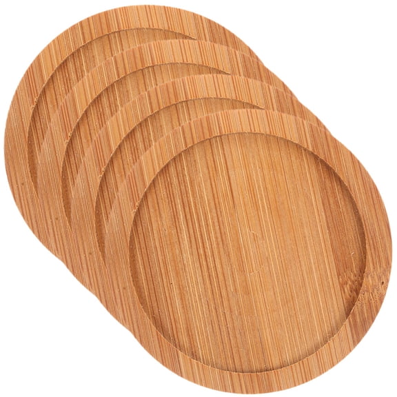 CATIEBYE Round Bamboo Coasters Saucers Heat Resistant Brown 4Pcs