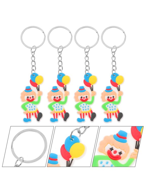 4-Pack Vibrant Plastic Clown Keychains for Purse, Backpack, and Keyring Decoration Accessories Set