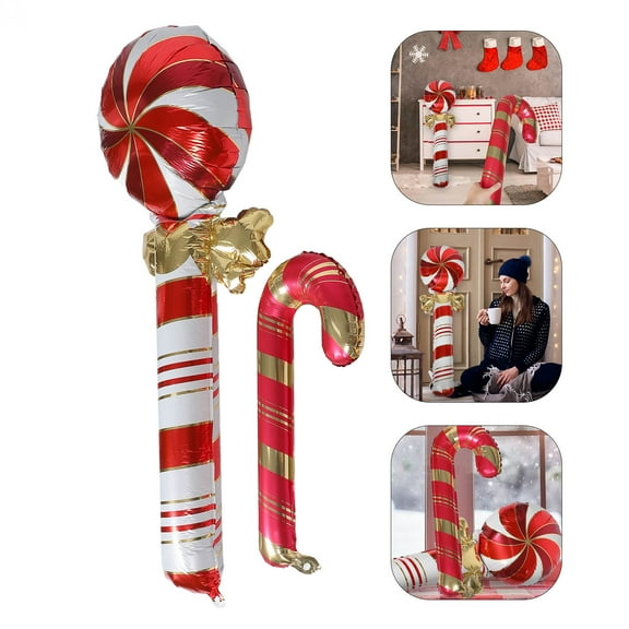 CATIEBYE 50.00X0.10In Red Candy Cane Foil Balloons 1 Set for Holiday Decorations and Photography Sessions