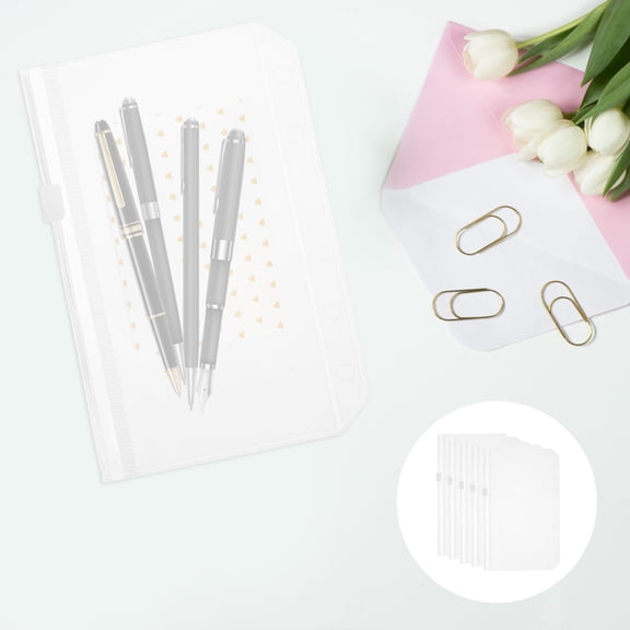 CATIEBYE 5Pcs Binder Pockets Transparent PVC for Business Study Document Storage Waterproof Six-Holes Design