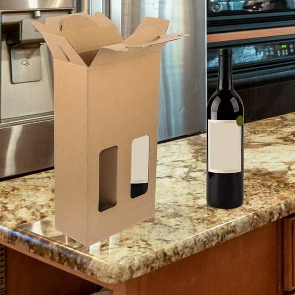 CATIEBYE 5Pcs Khaki Paper Packing Box Wine Bottle Carrier Safe Convenient Portable Storage
