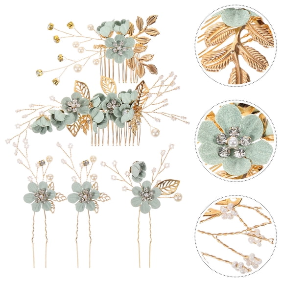 CATIEBYE 5Pcs Rhinestone Bridal Headpiece Set with Hair Combs and Clips for Wedding Use