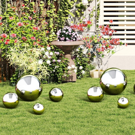 CATIEBYE 6-Piece Stainless Steel Garden Gazing Globe Mirror , Reflective Outdoor Yard Lawn Patio Decor Spheres for