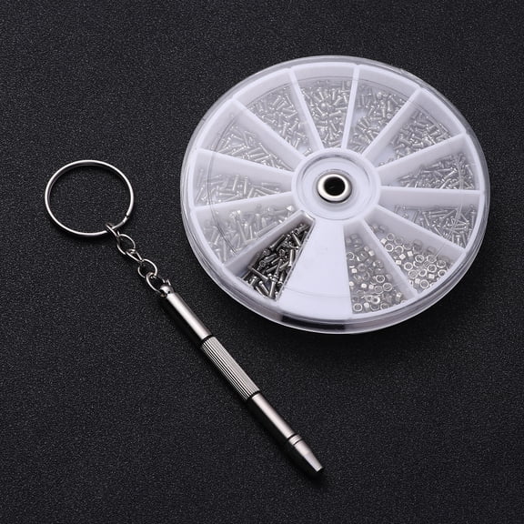 CATIEBYE 600Pcs Sunglasses Repair Screw Set Plated Silver with Portable Micro Screwdriver Handy Kit