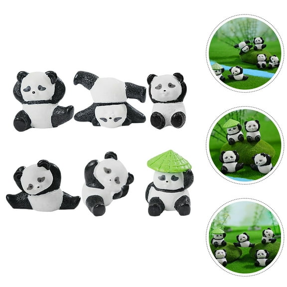 CATIEBYE 6Pcs Mini Pandas Resin Figurines for Dollhouse Accessories and Craft Projects