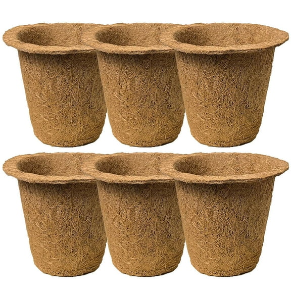 CATIEBYE Light Brown Round Coconut Fiber Plant Pots 6PCS Indoor Gardening Breathable 5.95.95.1in