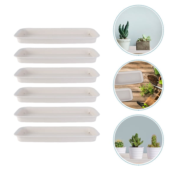 CATIEBYE Gardening Water Trays 6-Pack Beige Plastic Rectangular Plant Drip Trays for Easy Movement and Garden Use