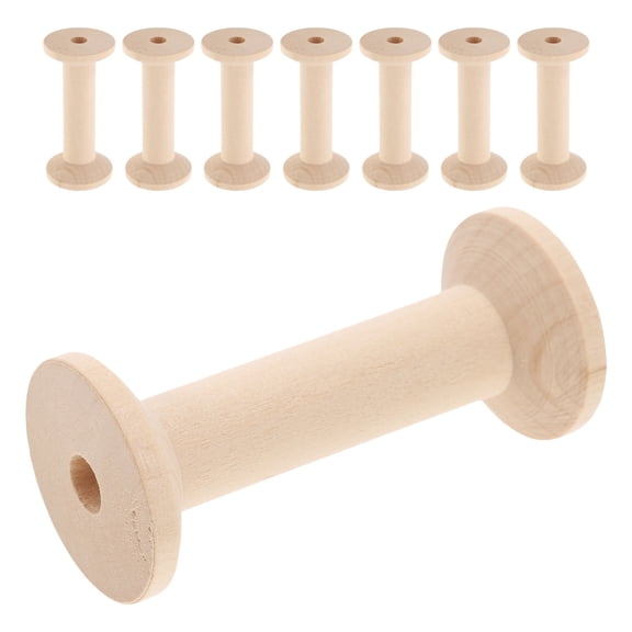 CATIEBYE 8Pcs Large Beige Wooden Thread Spools, Empty Bobbins for Sewing, Embroidery, Weaving, Craft Cord Storage Organizer