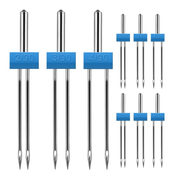 CATIEBYE 9-Piece Universal Twin Needles Set for Sewing Machines, Heavy Duty Steel Double Stitching for Home Use
