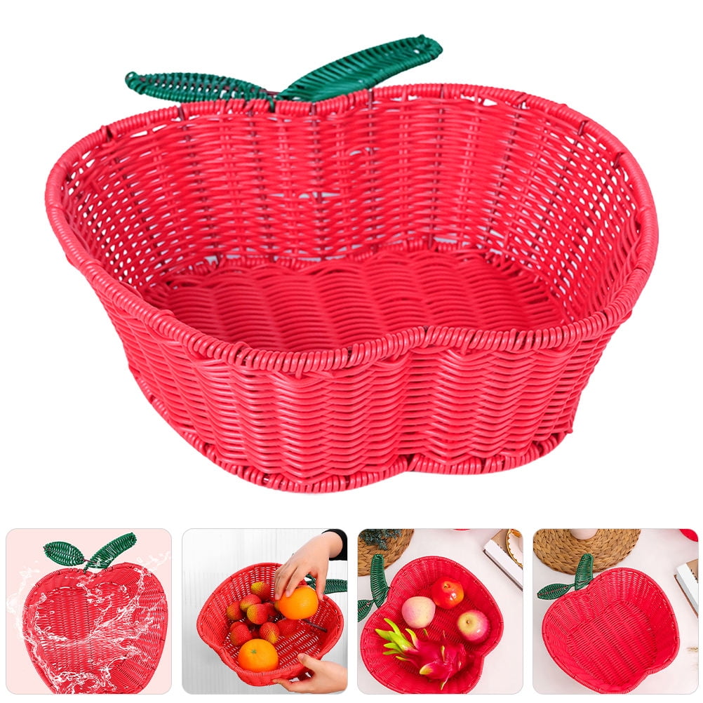 Clutter Fruits CATIEBYE Apple Shape Woven Basket 1Pack Red for Fruit and Snack Storage ...