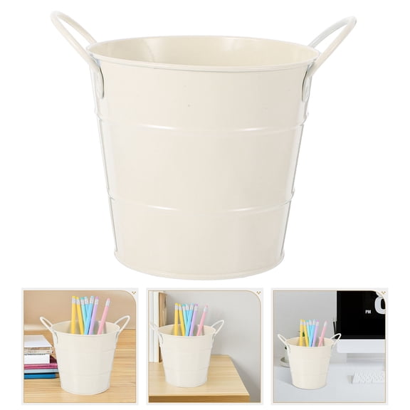 CATIEBYE Beige Iron Paper Bin for Desktop Storage Versatile Office Home Use Wastebasket