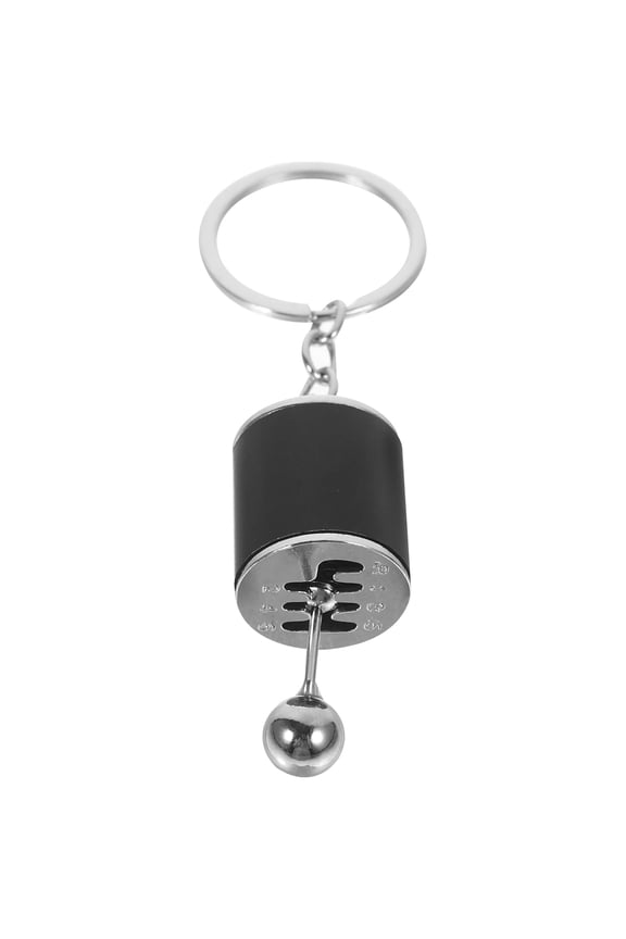 Black Alloy Gear Shifter Keychain with 6 Speed Design for Car Keys and Wallet Chain Accessory