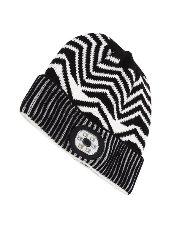 Night Light Beanie Cap Black Wool with LED for Outdoor Activities