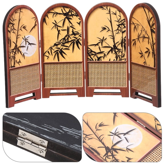 CATIEBYE Chinese Style Desktop Decorative Screen Panel with Bamboo Pattern for Office and Home Decor