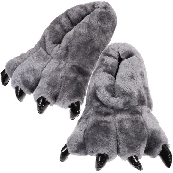 CATIEBYE Warm Grey Dinosaur Slippers for Adults, Anti-Skid Indoor Comfort, 1 Pair Cozy Footwear