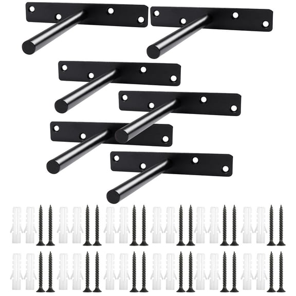 CATIEBYE DIY Heavy Duty Floating Shelf Brackets, Black Steel, Hidden Support, 6Pcs