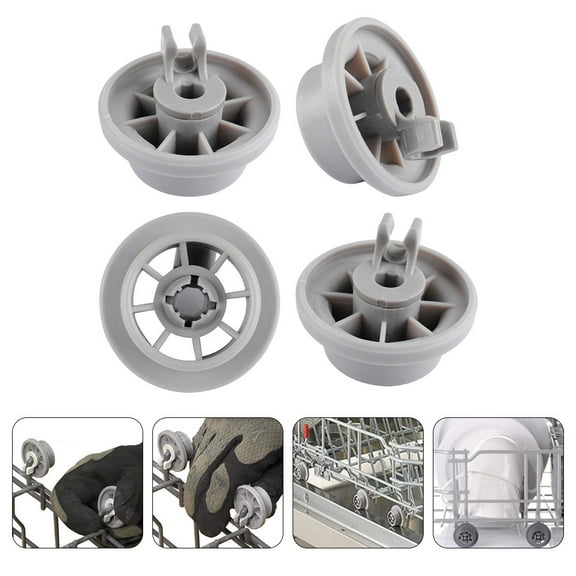 CATIEBYE 4Pcs Dishwasher Lower Rack Wheels Replacement Plastic Rollers for Repairing Dish Rack Accessories