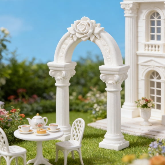 CATIEBYE White Plastic European Arch Gate Model for Dollhouse and Diorama Decor