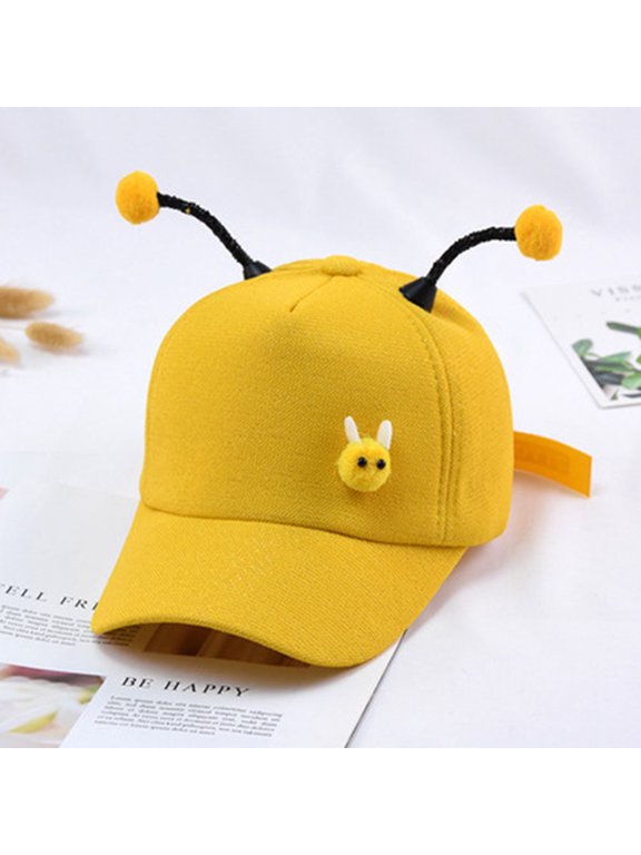 Fashionable Yellow Sunshade Baseball Hat with Bendable Bee Antenna for Everyday Wear