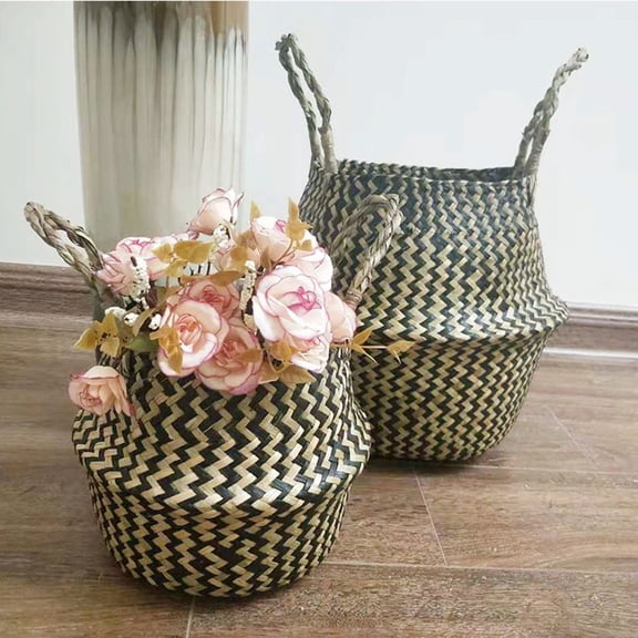 CATIEBYE Olive Green Rattan Folding Basket for Family Clothes and Quilts