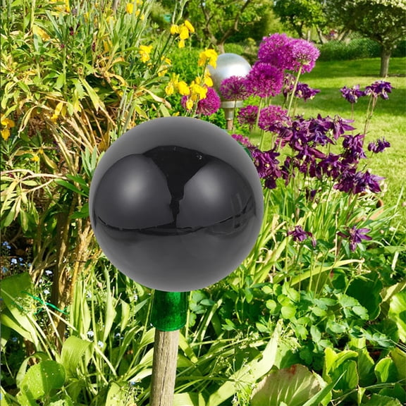 CATIEBYE Garden Mirror Ball Black Stainless Steel Polished Reflective Outdoor Globe
