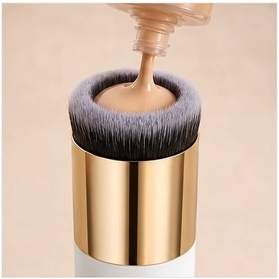CATIEBYE Golden Flat Foundation Makeup Brush for Liquid Cream with Reservoir for Smooth Face Finish