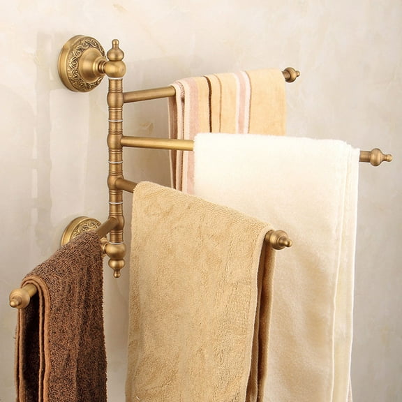 CATIEBYE Golden Rotatable Copper Towel Bar Bathroom Holder Rustproof Wall Mounted Towel Rack