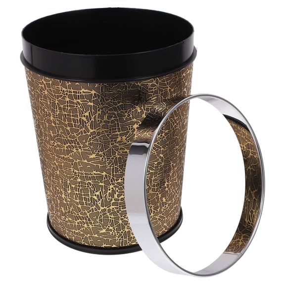 CATIEBYE Living Room Garbage Can Golden PU Round Waste Paper Bucket for Households 1Set
