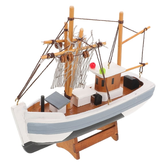 CATIEBYE Handcrafted Grey Wooden Sailboat Figurine Mediterranean Inspired Nautical Accent