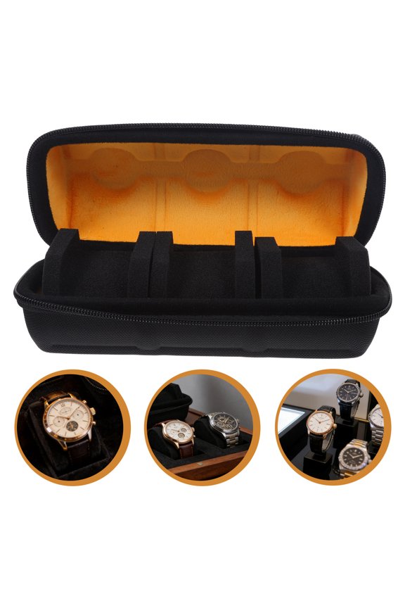 Hard Shell Watch Storage Case with Scratch Resistant Interior and 3 Slot Organizer