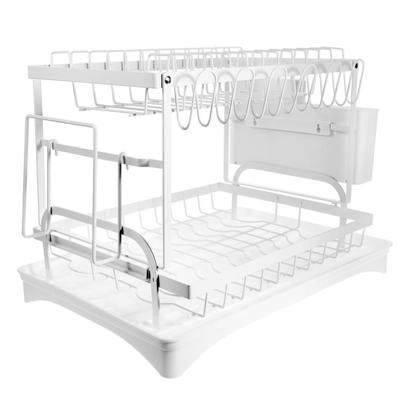 CATIEBYE White Kitchen Countertop Organizer Set with Plastic Utensil Holder and Dish Drying Rack for Home and Office Use