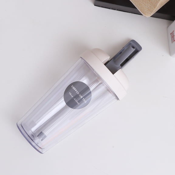 CATIEBYE Light Grey Water Bottle with Straw Leak Proof One Button Flip Top for Sports