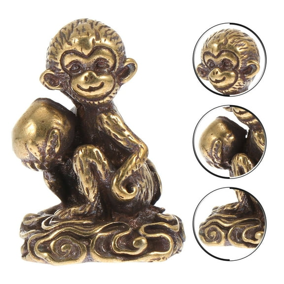 CATIEBYE Monkey Adornment Copper Craft Animal Figurine 1Pc Golden 4X1.6X1.2in